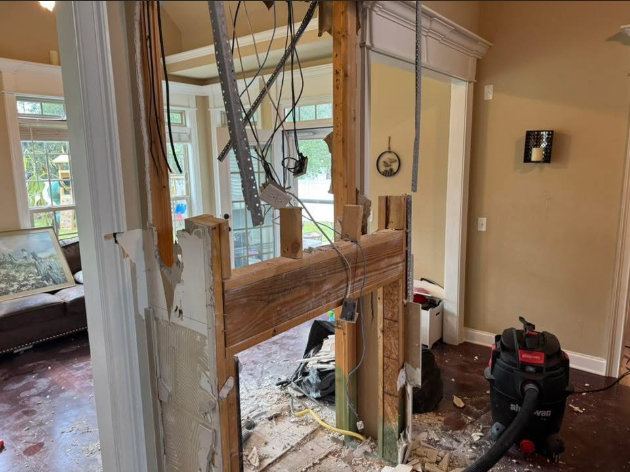 Wall and doorway demolition before repairs