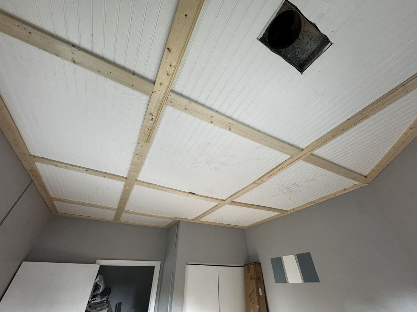 Beadboard Ceiling & Trim Upgrade — In progress — panels & battens