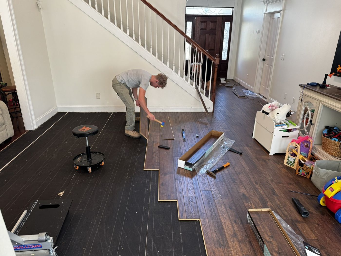 Doorway Repairs & LVP Flooring — In progress — LVP installation